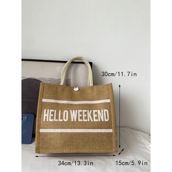 Hello Weekend Graphic Top Handle Tote Bag - Picture 6 of 8